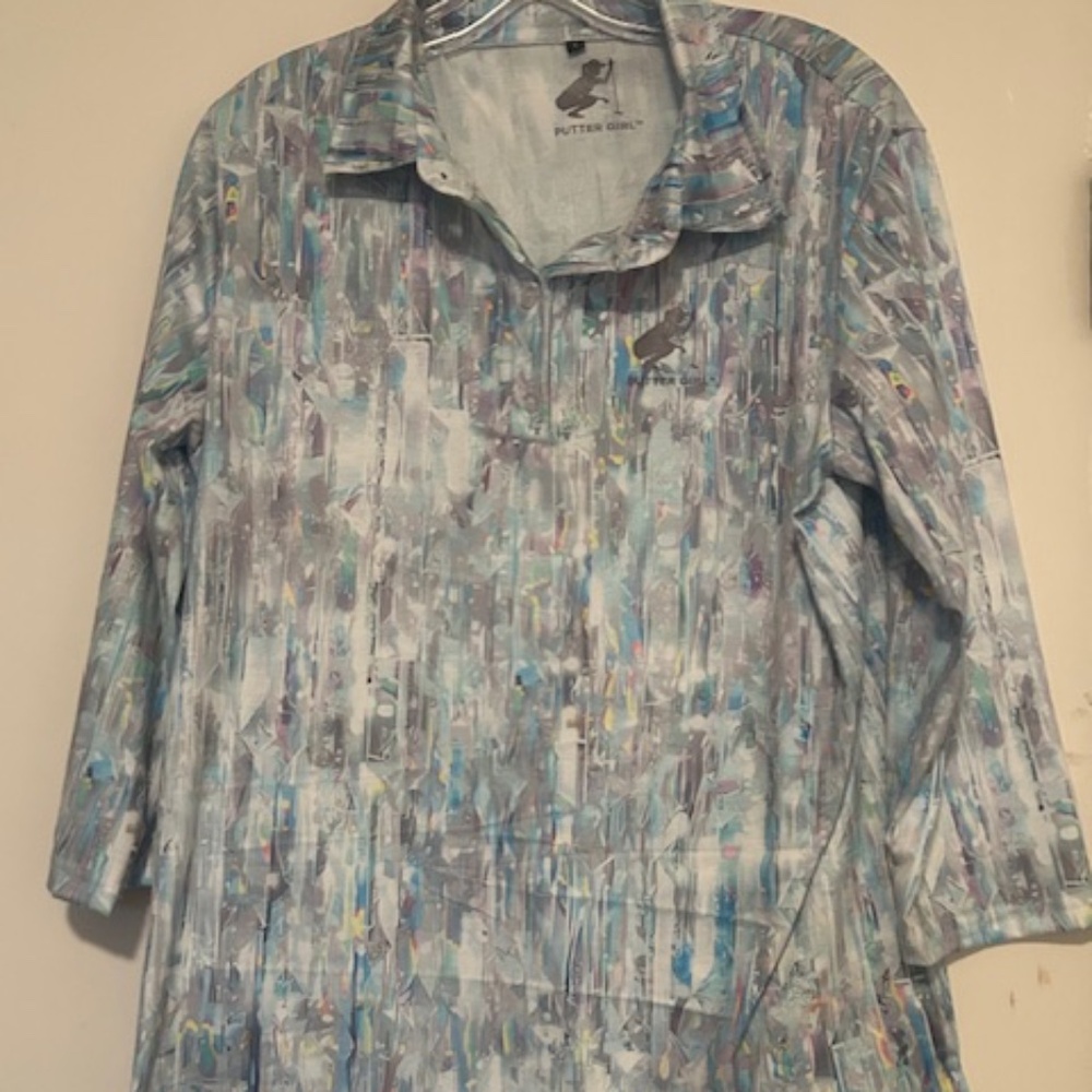 Mosaic 3/4 Sleeve Button Down top, BOGO free